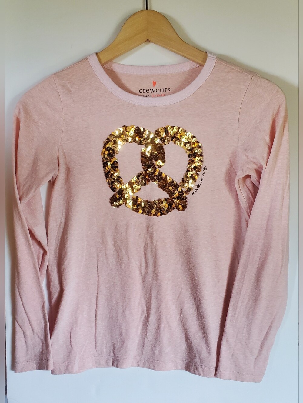 Girls Crewcuts Pink Sequin Pretzel NY long sleeve Tee Size L (10-11)